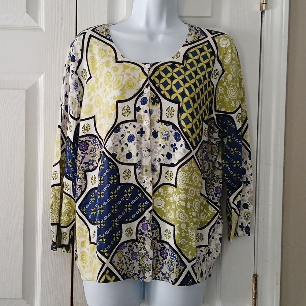 Joseph A button down cardigan blue lime green white purple  Sz XL NWOT